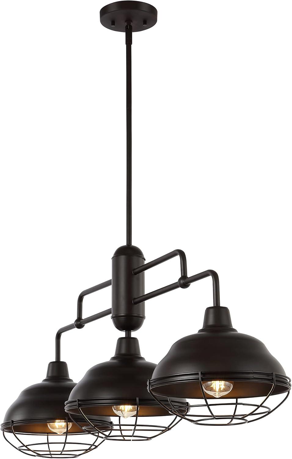 Levi 40.5" 3-Light Industrial Farmhouse Iron Linear LED Pendant, Oil Rubbed Bronze