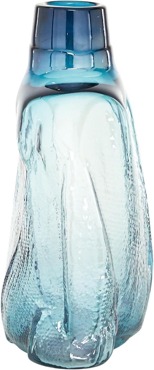 DecMode 12" Blown Blue Glass Vase