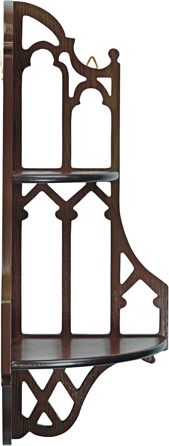 Gothic Walnut Wood Corner Wall Shelf with Intricate Carvings