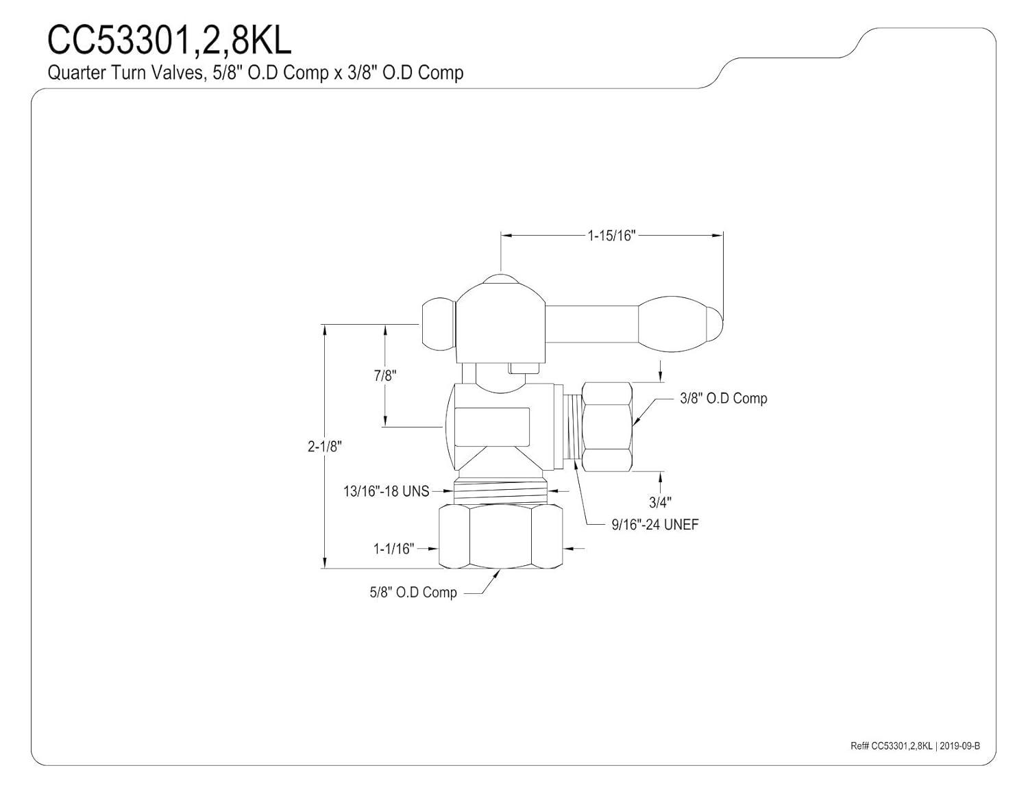 Kingston Brass Vintage 5/8-Inch OD Comp x 3/8-Inch OD Comp Quarter-Turn Angle Stop Valve