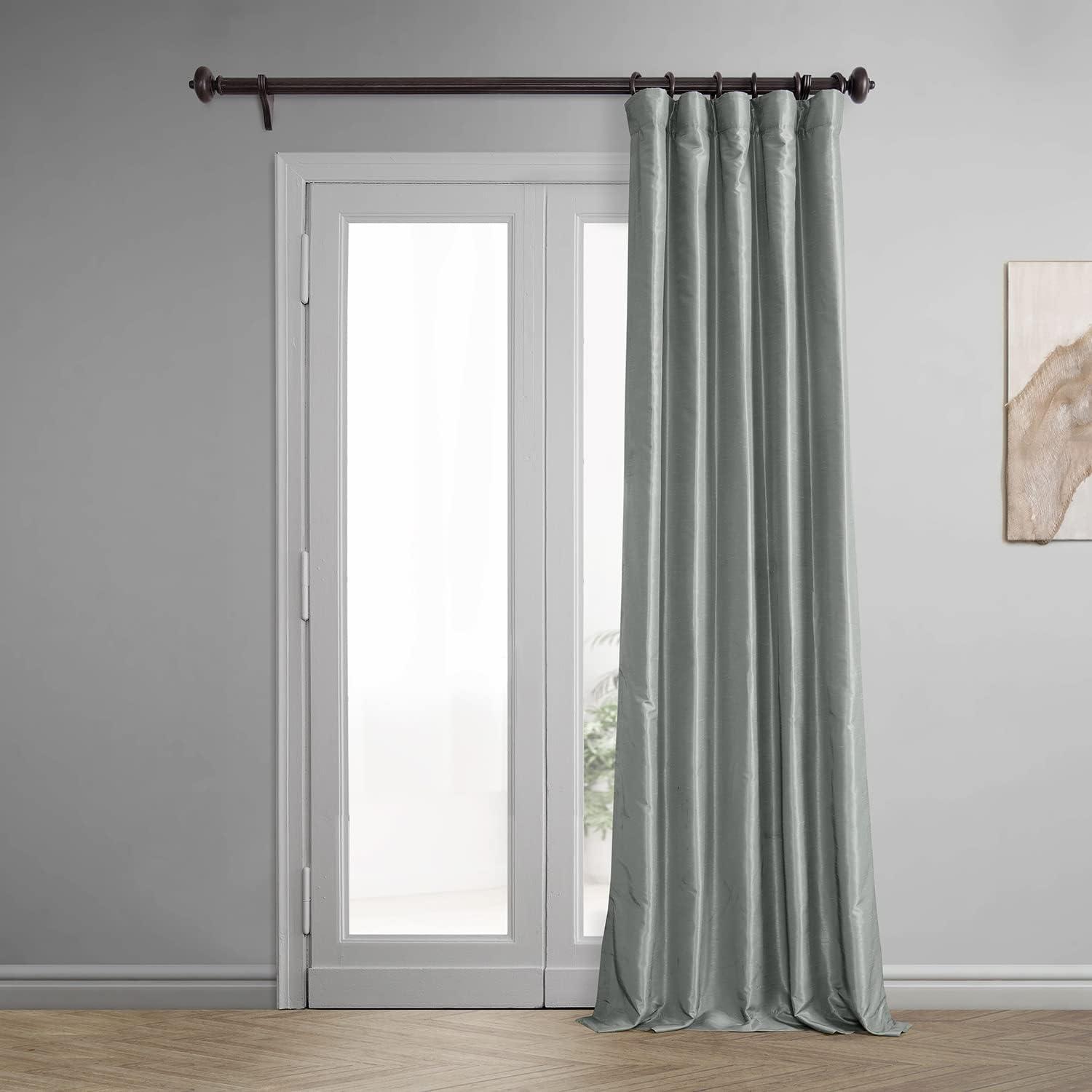 Silver Faux Silk Blackout Pleated Curtain Panel, 50" x 108"