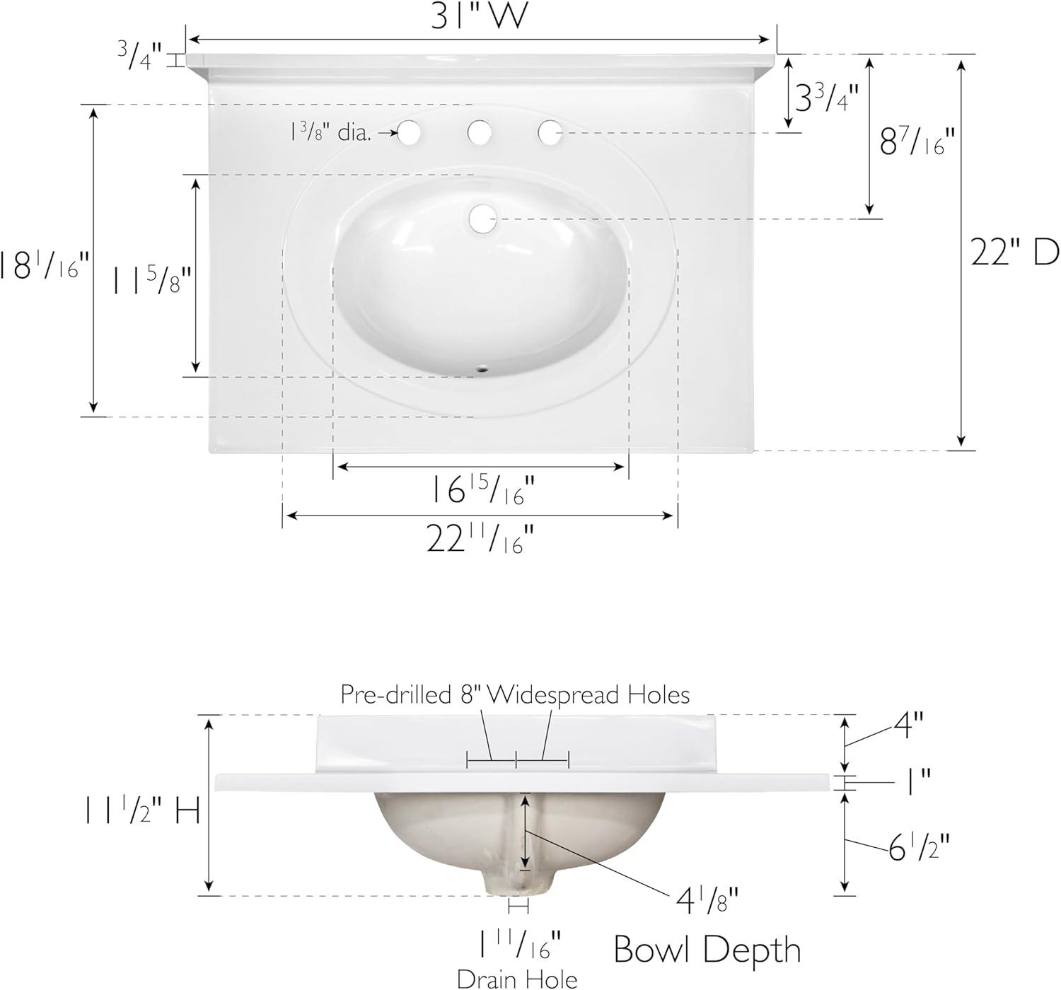 31 Inch Cultured Marble Vanity Top with Backsplash, Improved Package