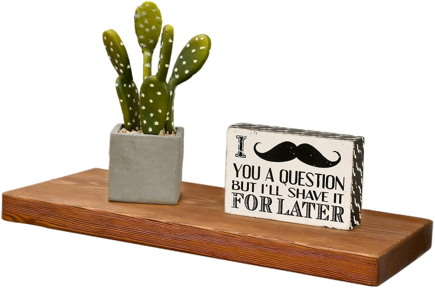 WELLAND Bradley Handmade Wood Floating Shelves Rustic Wall-Mounted Shelves, Set of 2, Walnut Finish