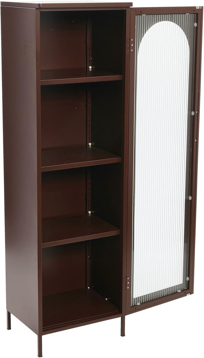 Storied Home Tall Metal Accent Cabinet with 3 Adjustable Storage Shelves and Arched Glass Door