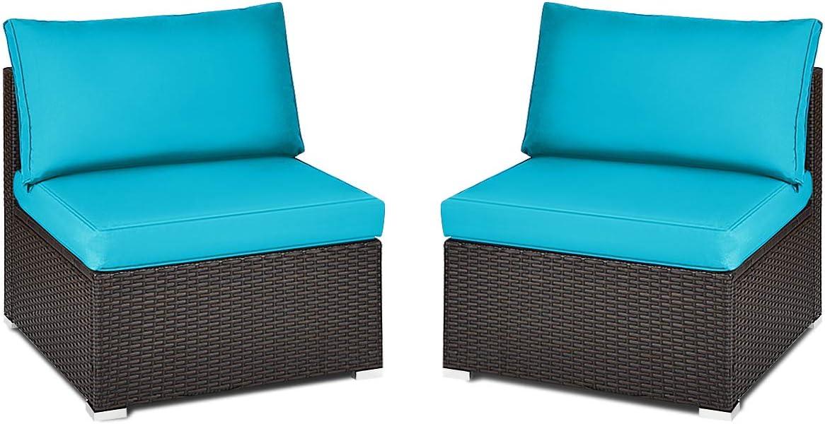 Ivy Bronx Howells 2 Pieces Patio Rattan Armless Sofa Set with Cushions (Set of 2)