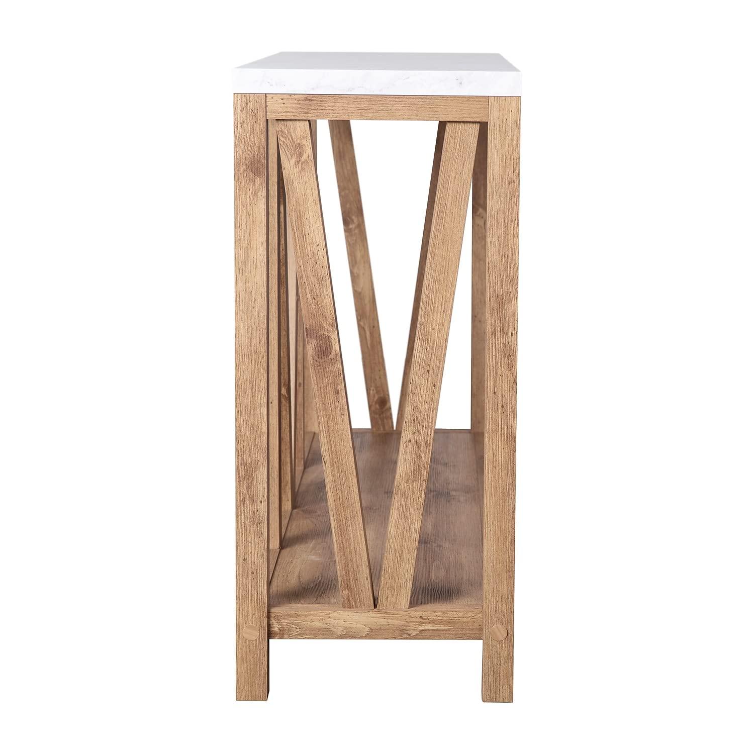 Flash Furniture Farmhouse Style Rustic Entryway Console Table - Warm Oak/Marble Finish Top