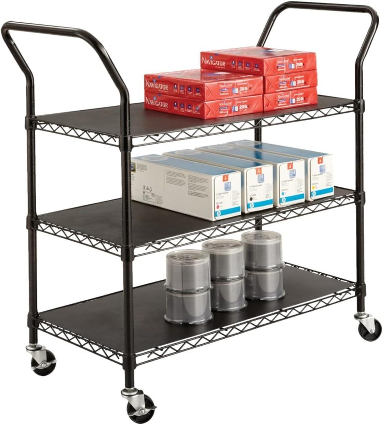 Safco 3 Shelf Wire Utility Transport Cart in Black