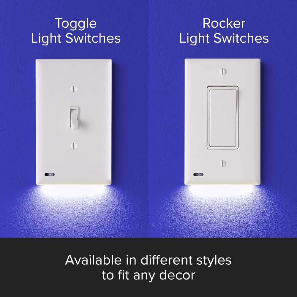 Single - SnapPower SwitchLight - LED Night Light - for Single-Pole Light Switches - Light Switch Plate with LED Night Lights - Adjust Brightness - Auto On/Off Sensor - (Toggle, White)