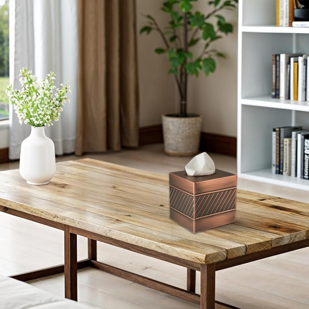 Monarch Abode Geometric Embossed Metal Tissue Box Cover