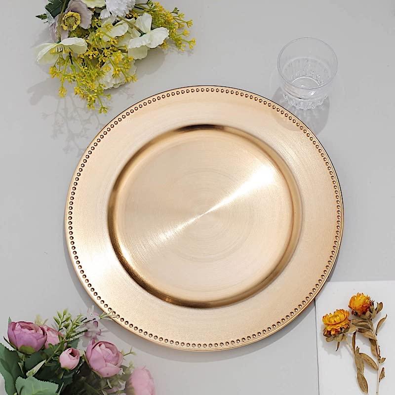 BalsaCircle 6 Gold 13" Crystal Beaded Acrylic Wooden Textured Round Charger Plates