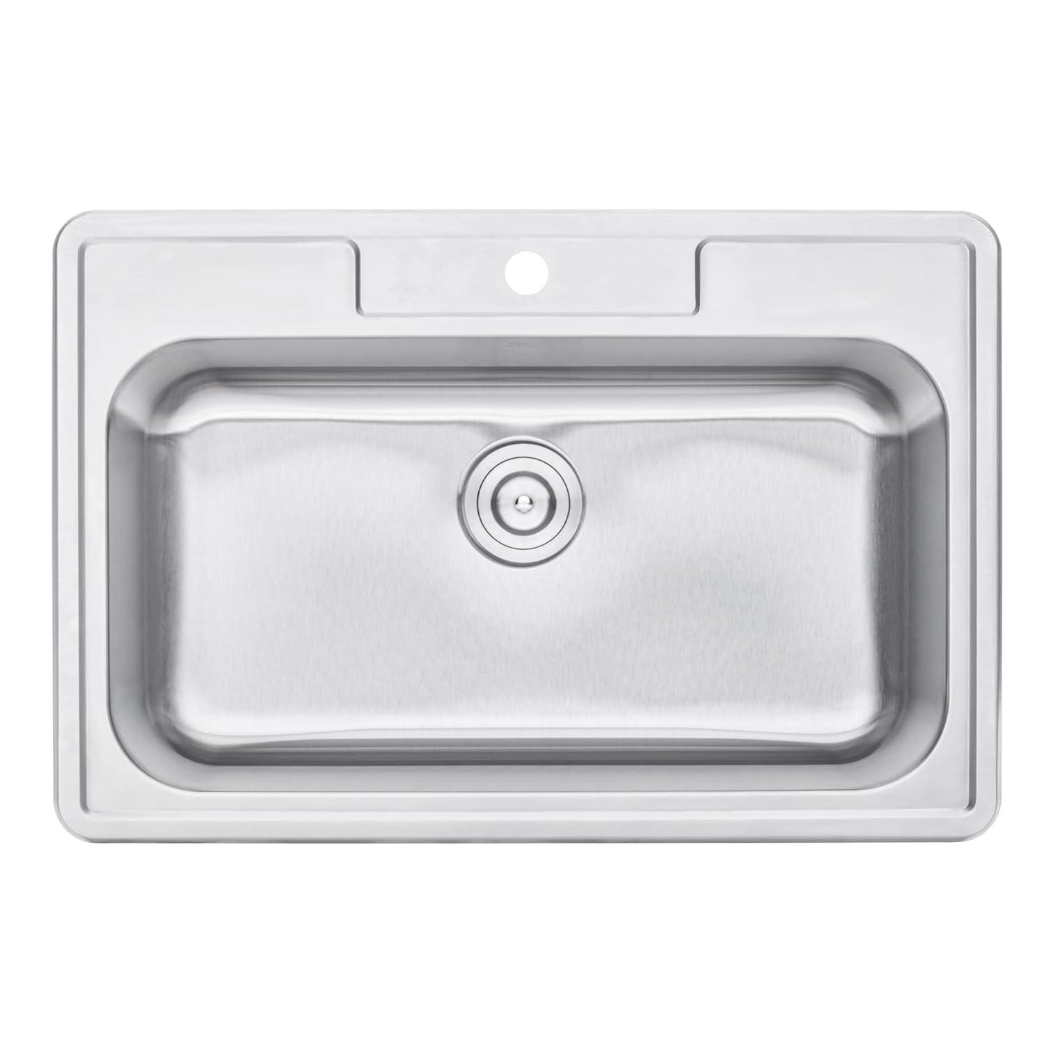 CozyBlock 33 Inch Single Bowl Topmount Drop-In 18-Gauge Stainless Steel Kitchen Sink w/ 1 Faucet Hole (Sink Only)
