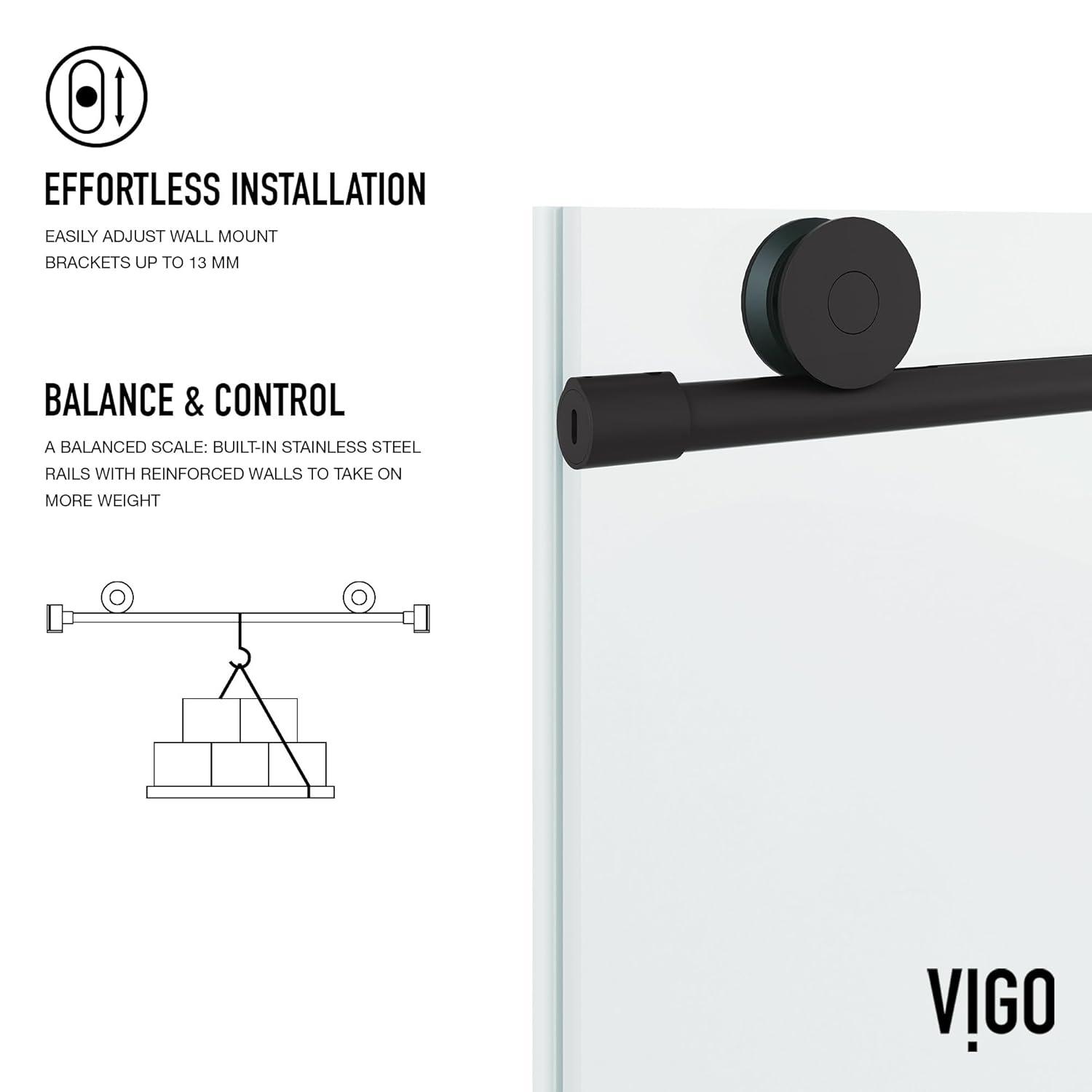 VIGO Elan 68-72" W x 76" H Sliding Frameless Shower Door with 3/8" Clear Glass VG6041MBCLSC7276