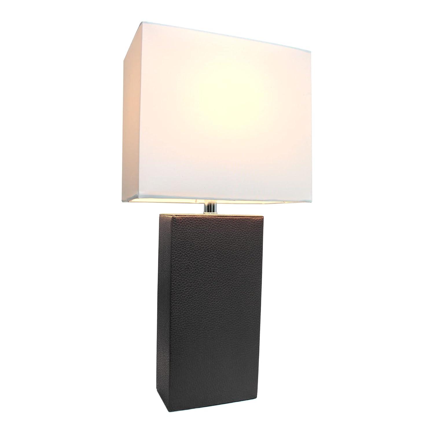 Leather Table Lamp with Fabric Shade Black - Elegant Designs: Modern Rectangle Shade, UL Listed, E26 Socket