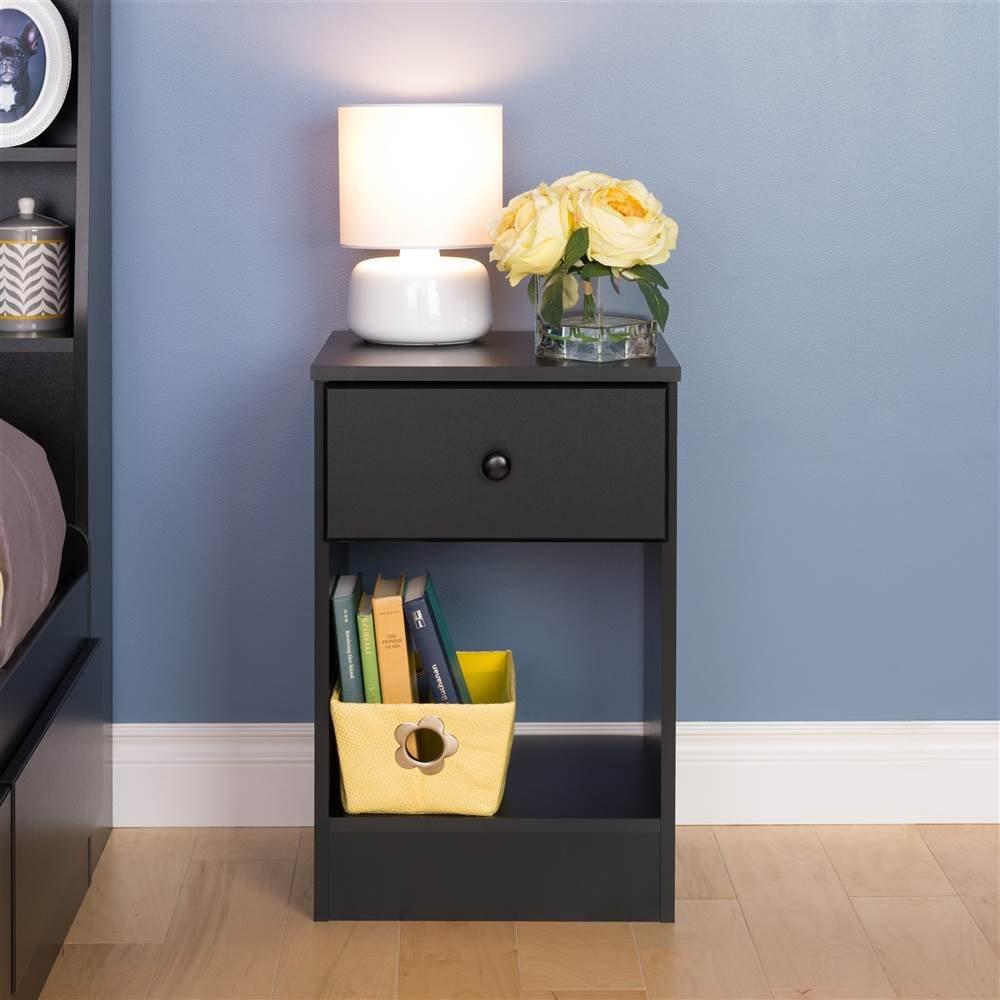 Astrid Black Tall Nightstand with Open Shelf and Solid Wood Knob