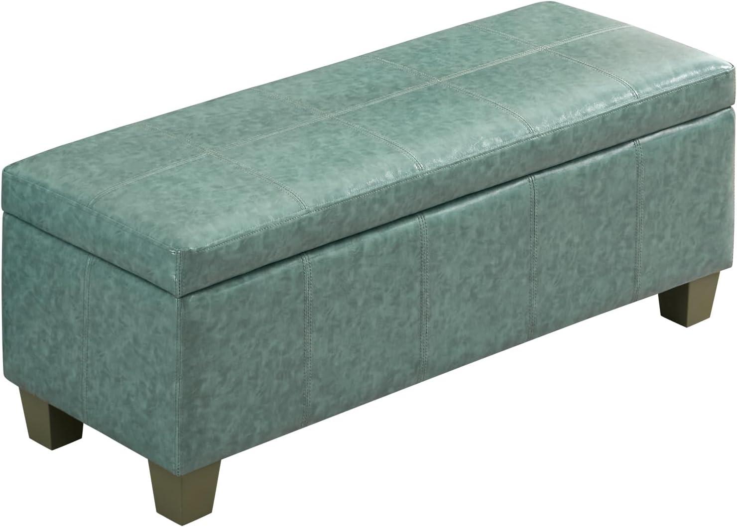 Ebern Designs Faux Leather Storage Ottoman, Rectangle Upholstered End Of Bed Storage Bench,  Stitch Tufted Bedroom Bench With Storage, Entryway Large Storage Ottoman With Wooden Legs