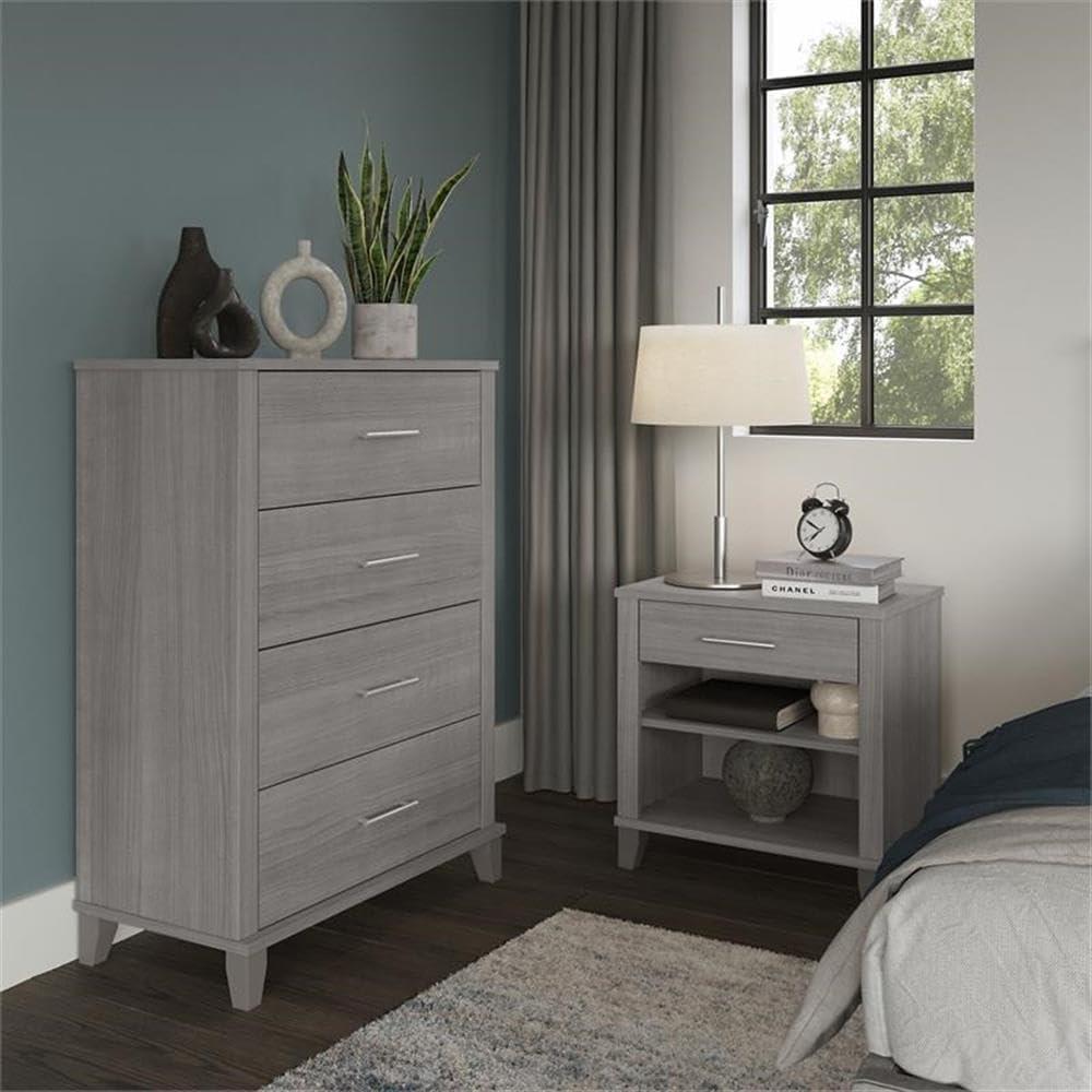 Somerset Platinum Gray Bedroom Set with Open-Safe Drawers