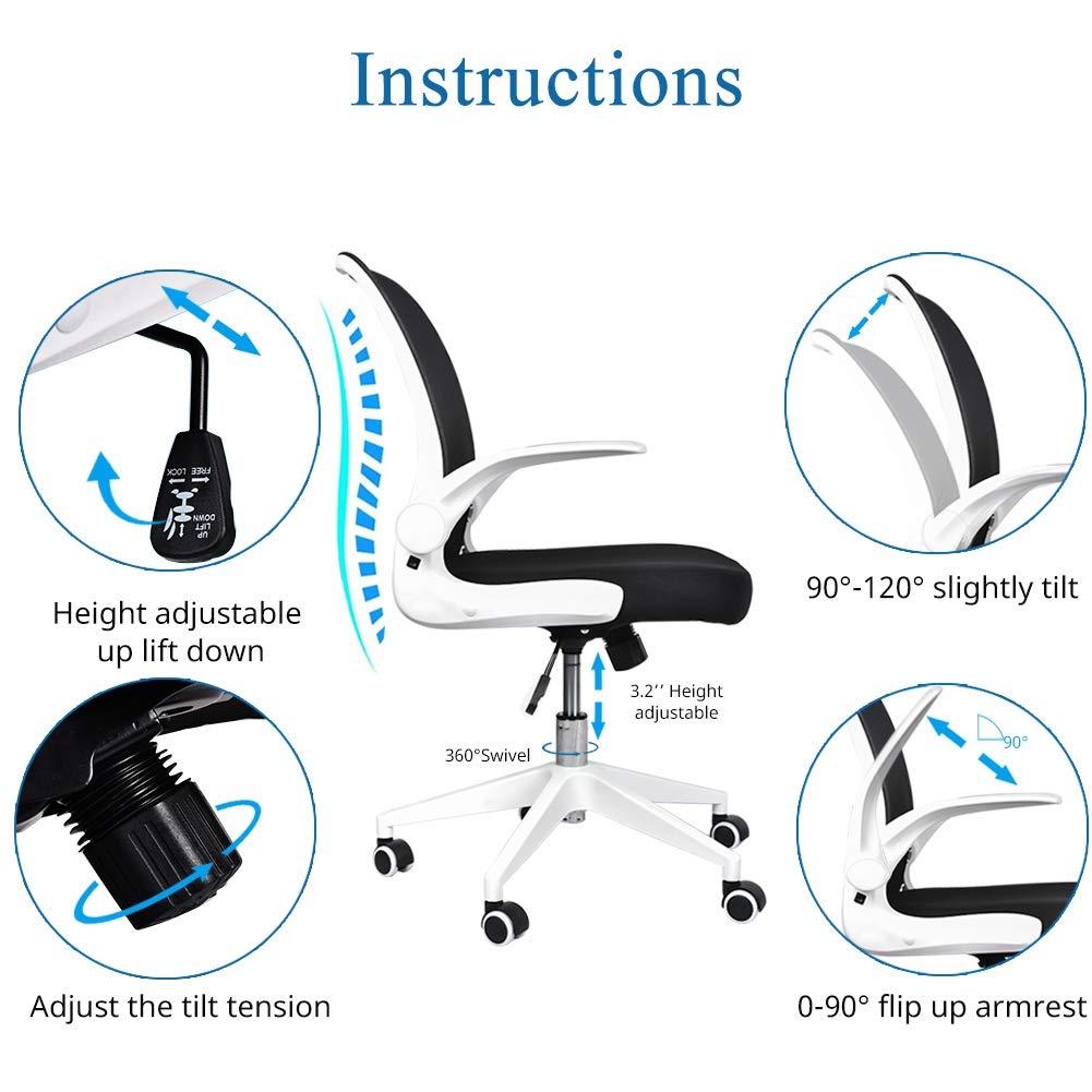 White Mesh Ergonomic Swivel Office Chair with Adjustable Arms