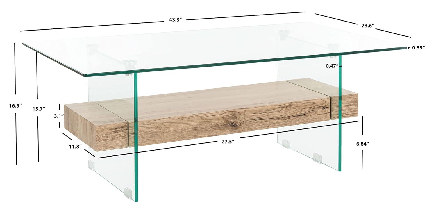 Kayley Coffee Table - Glass/Natural Wood Rack - Safavieh