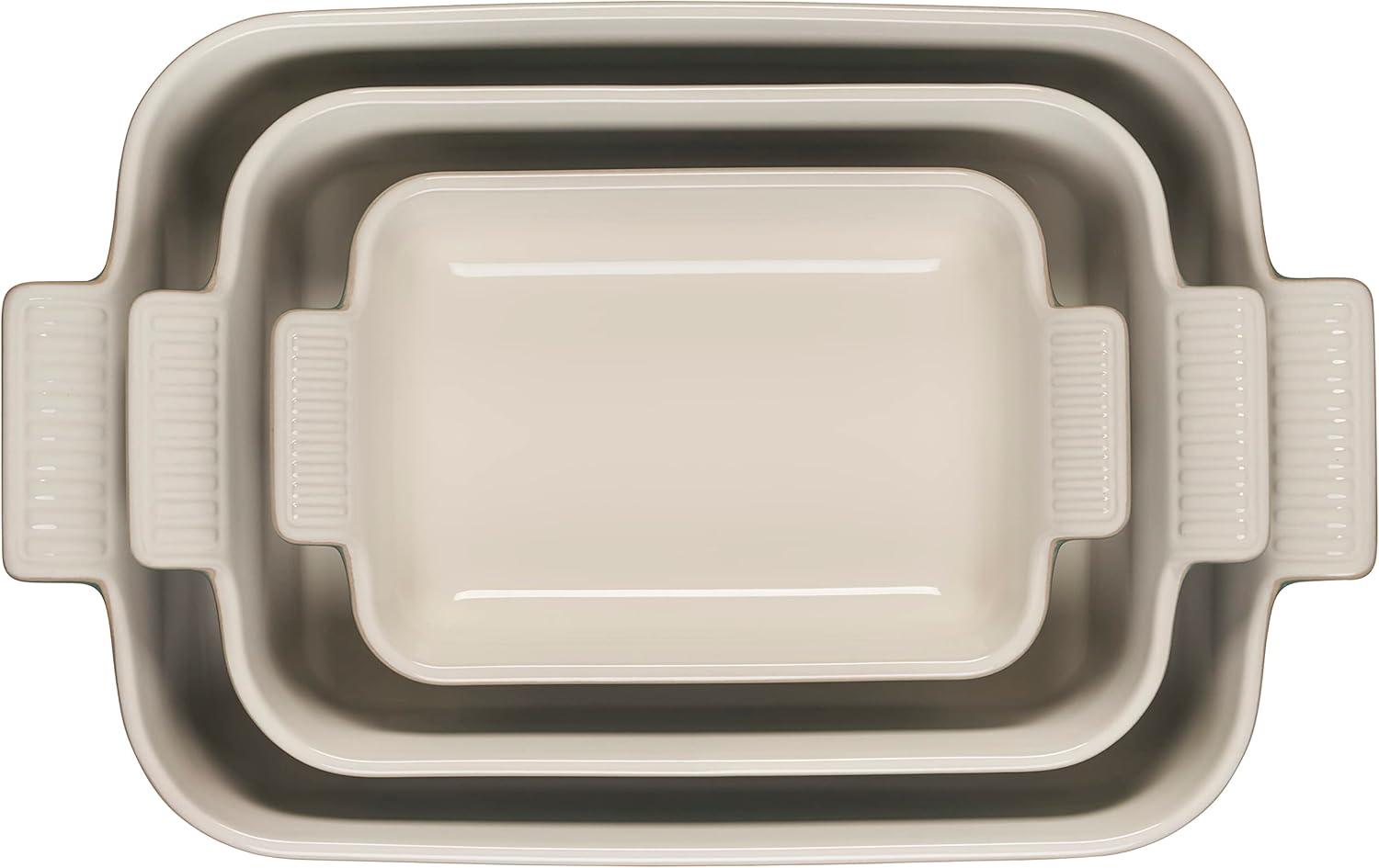 Green Stoneware Rectangular Baking Dish Set, 3 Pieces