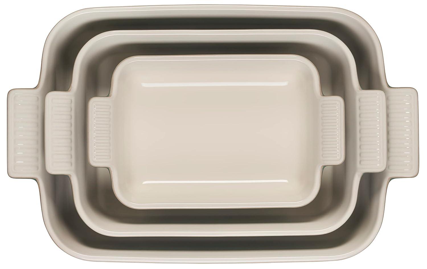 Green Stoneware Rectangular Baking Dish Set, 3 Pieces
