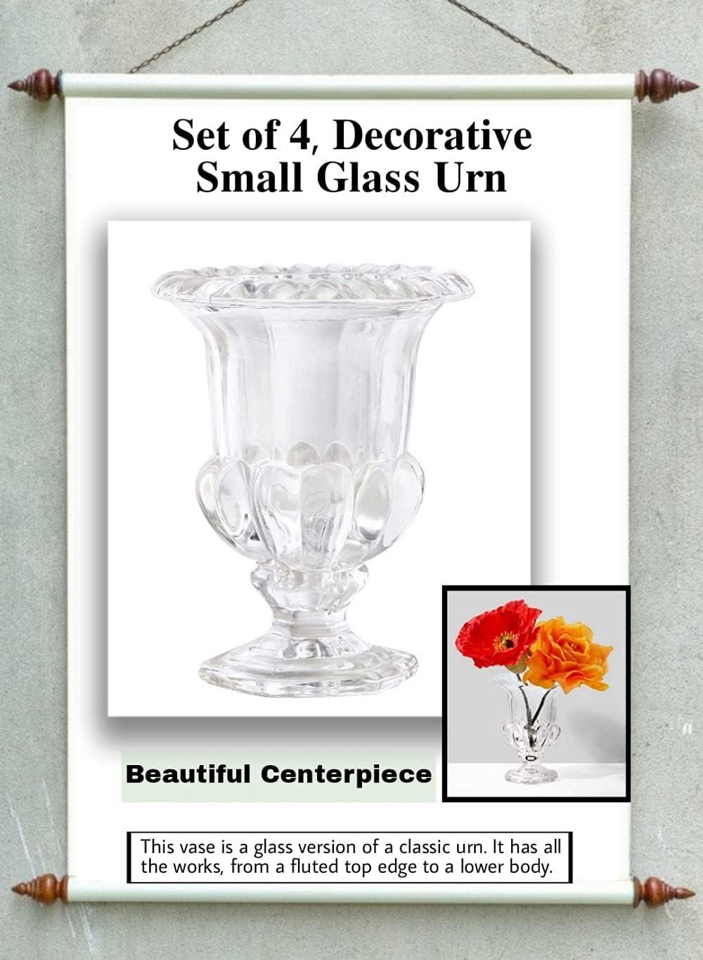 Set of 4 Clear Glass Urn Centerpiece Vases