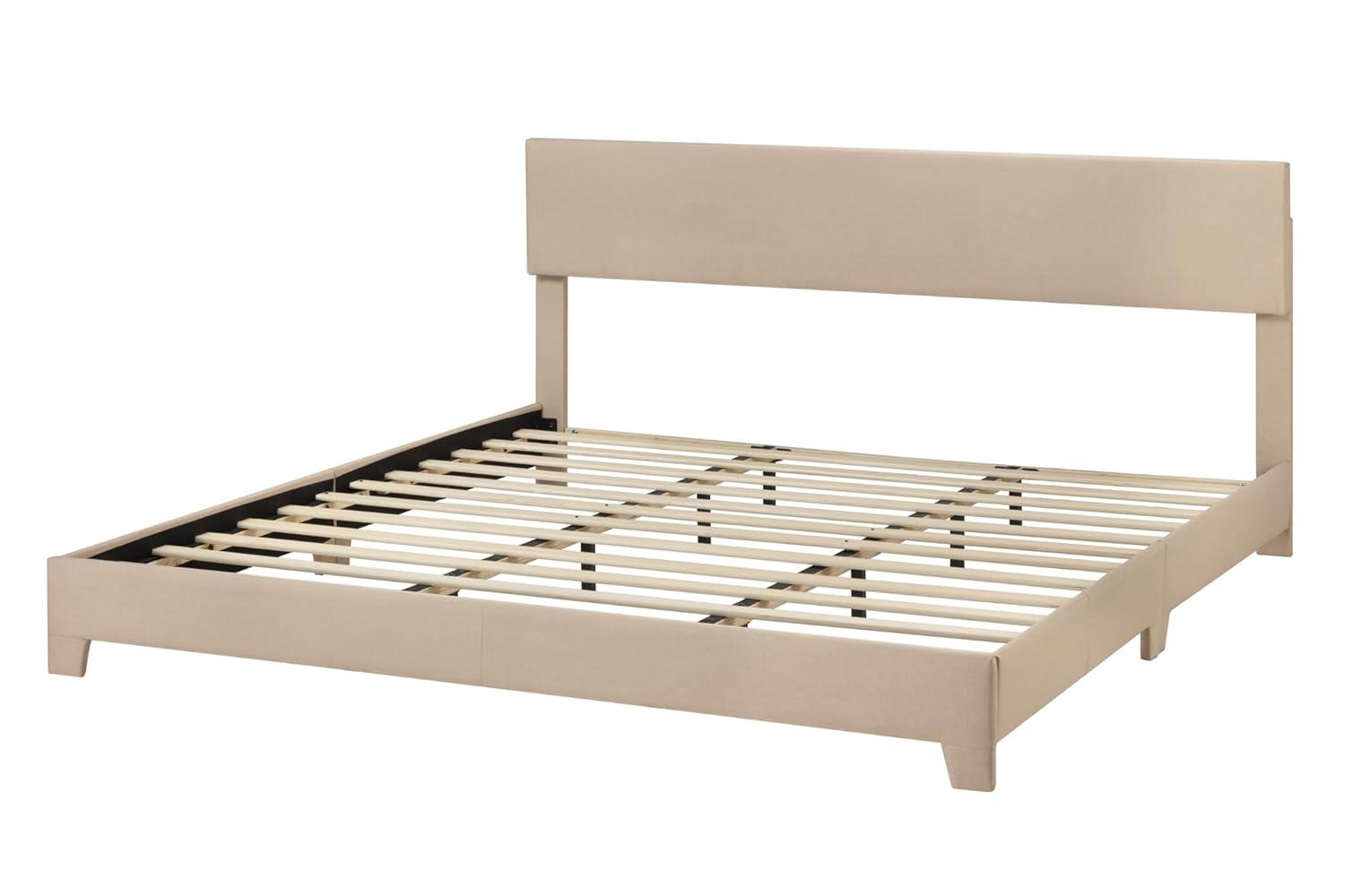 Allewie King Size Bed Frame with Adjustable Headboard, Upholstered Platform Bed with Wood Slats, Heavy Duty Mattress Foundation, No Box Spring Needed, Noise-Free, Easy Assembly, Beige