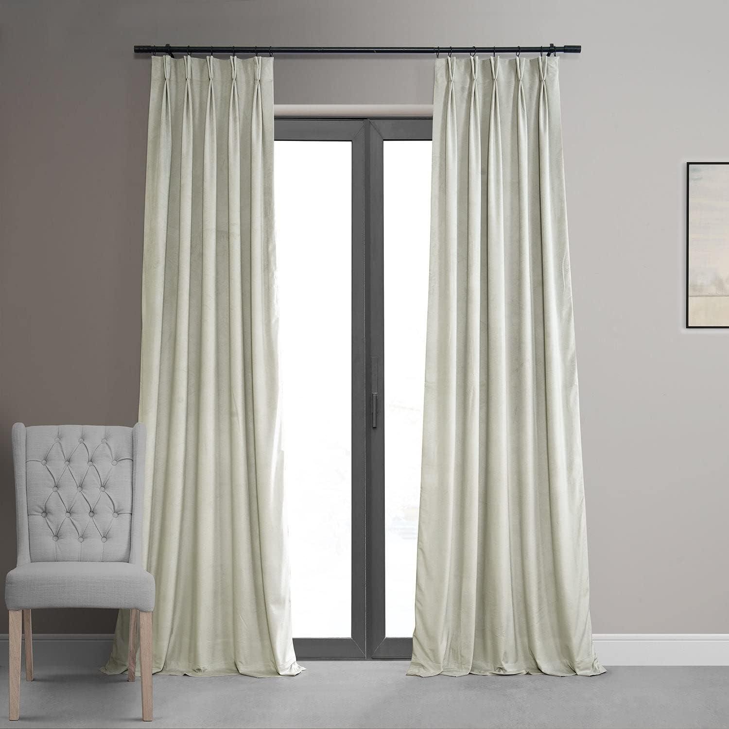 Signature Porcelain White Pleated Blackout Velvet Curtain (1 Panel), Porcelain White, 25W X 120L