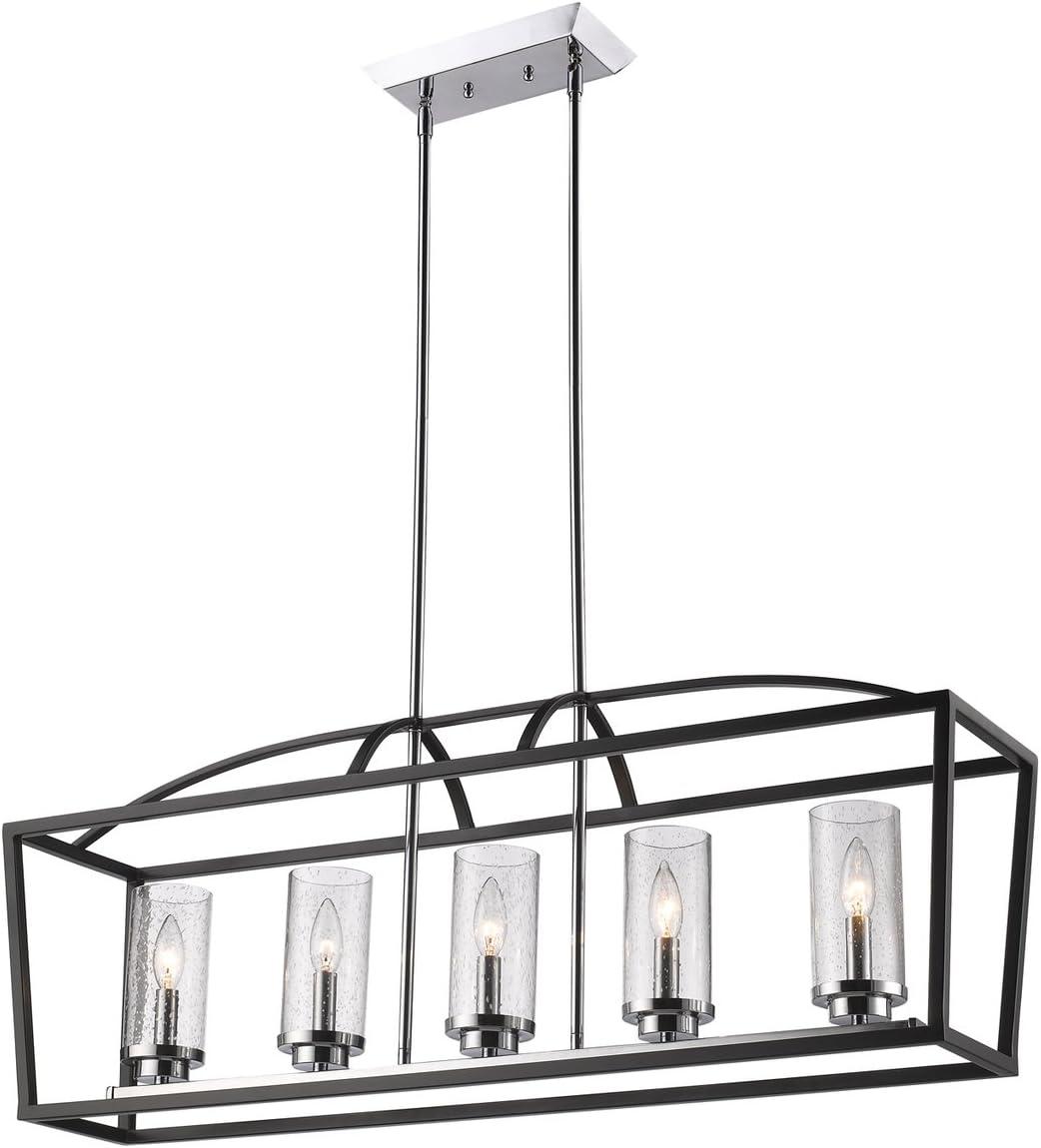 Mercer Matte Black 5-Light Linear Pendant with Seeded Glass