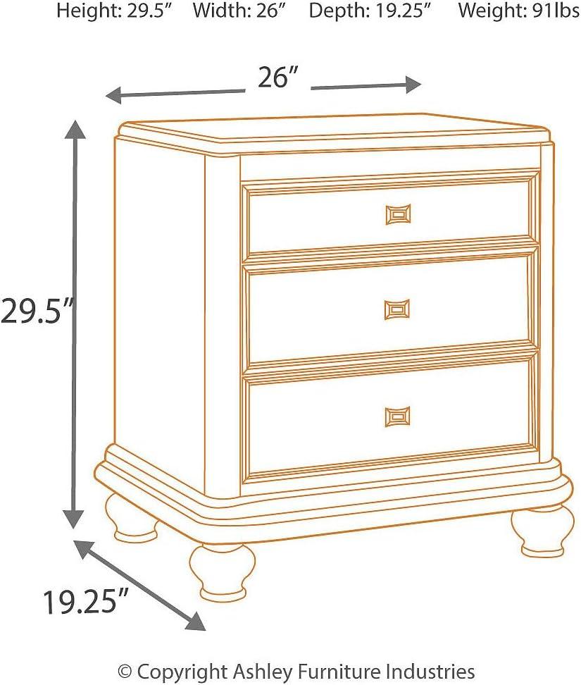 Signature Design By Ashley Coralayne Glam 3 Drawer Nightstand With Faux Shagreen Drawer Fronts, Silver
