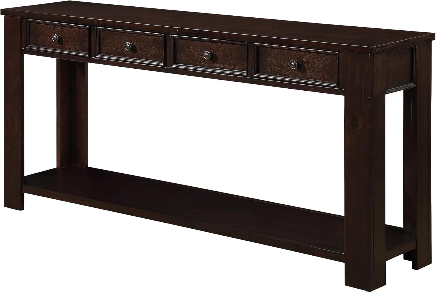 Espresso Pine Wood Console Table with Storage Drawers and Shelf