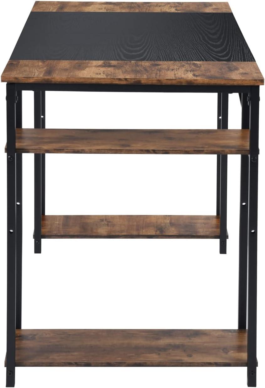 Rustic Brown and Black Wood Writing Desk with Shelves