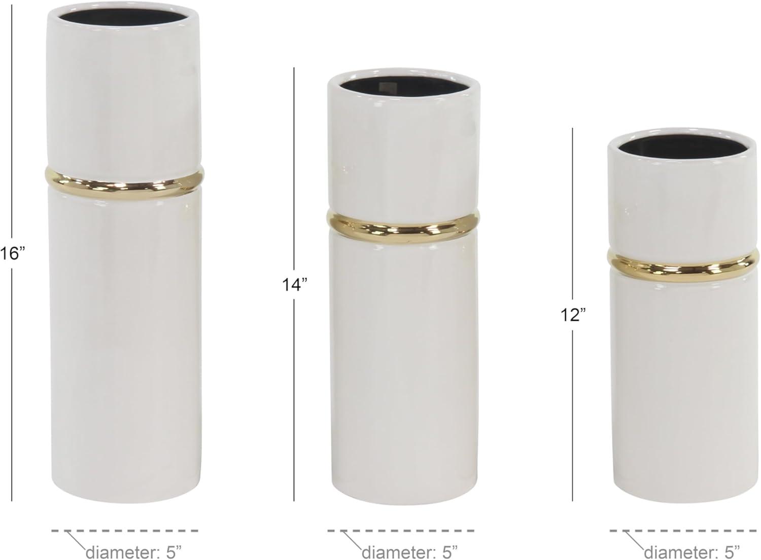 Elegant Trio of White and Gold Ceramic Vases - 12", 14", 16" Height