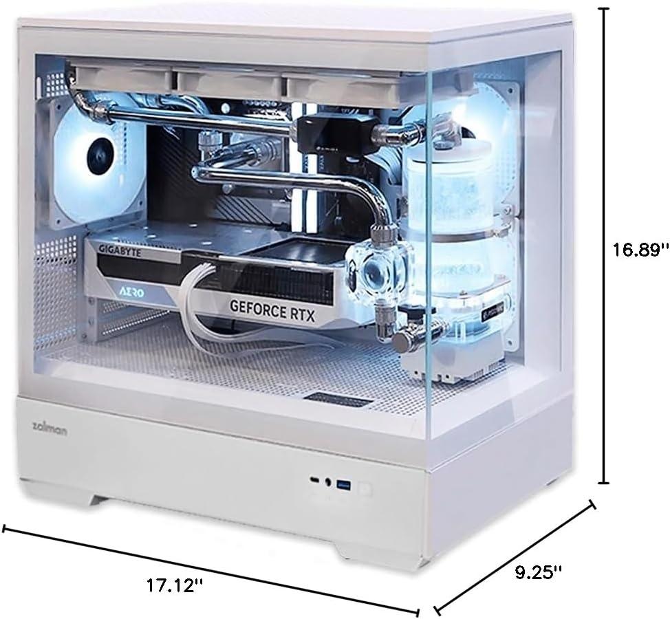 White Micro-ATX Gaming PC Case with ARGB Fans and Glass Panels