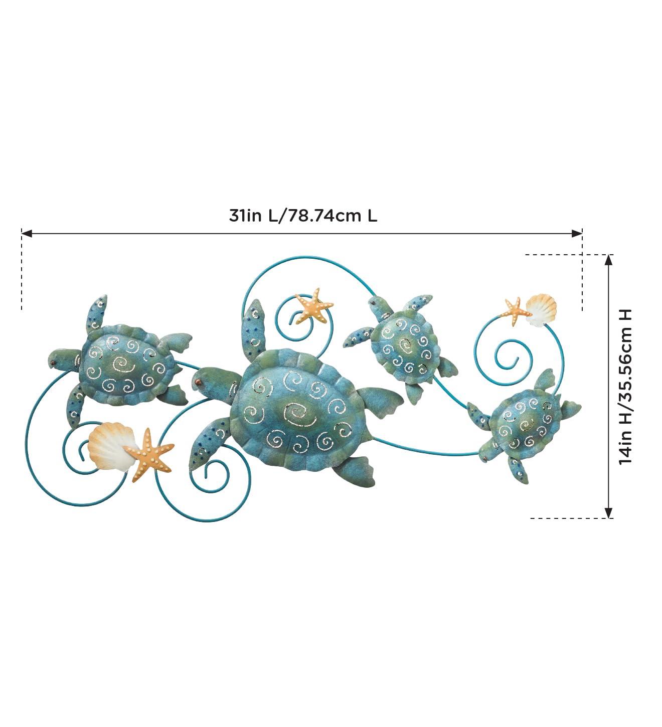 31" Blue and Green Metal Sea Turtle Wall Decor