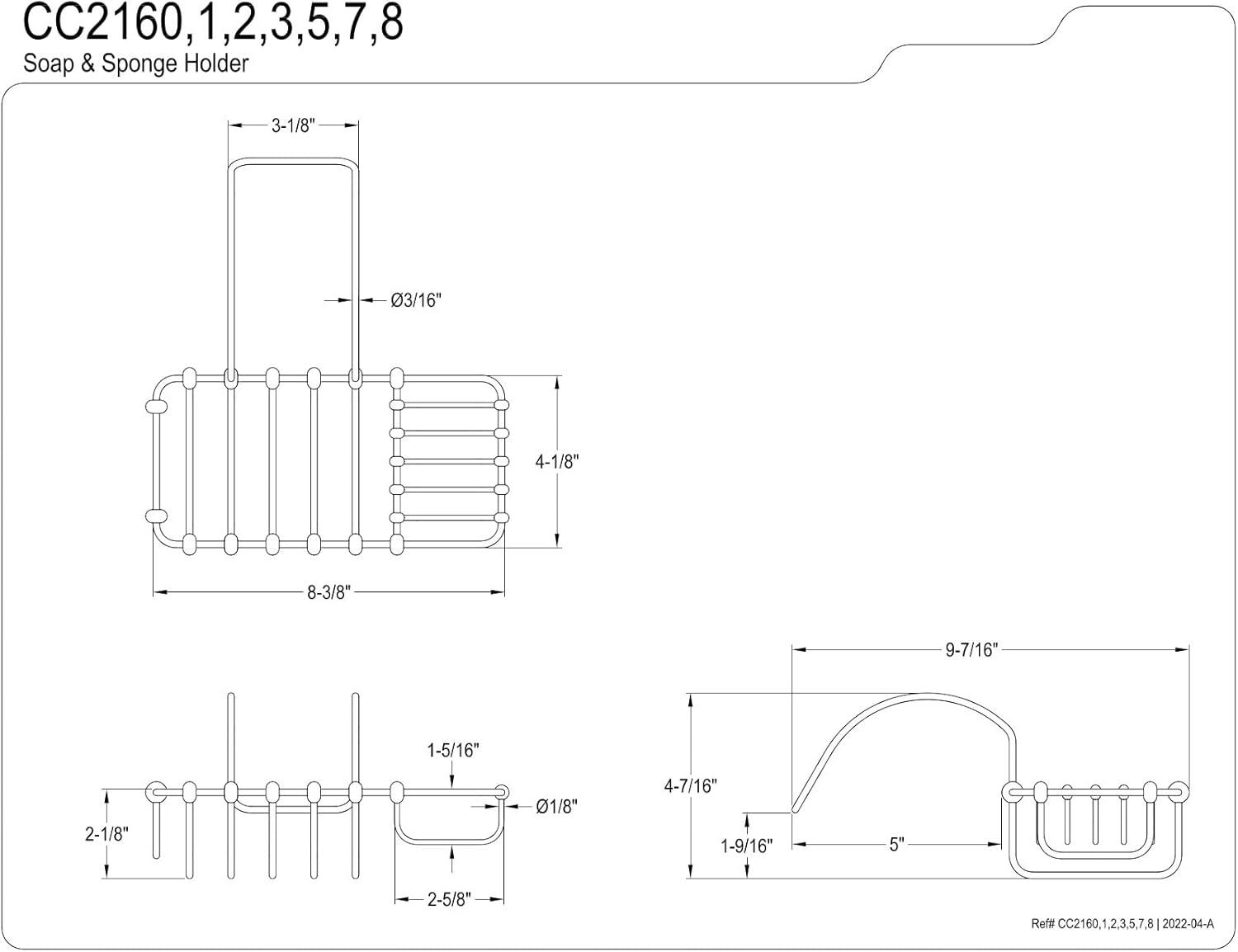 Kingston Brass Vintage 8-3/8 Inch Clawfoot Tub Hanging Soap and Sponge Holder