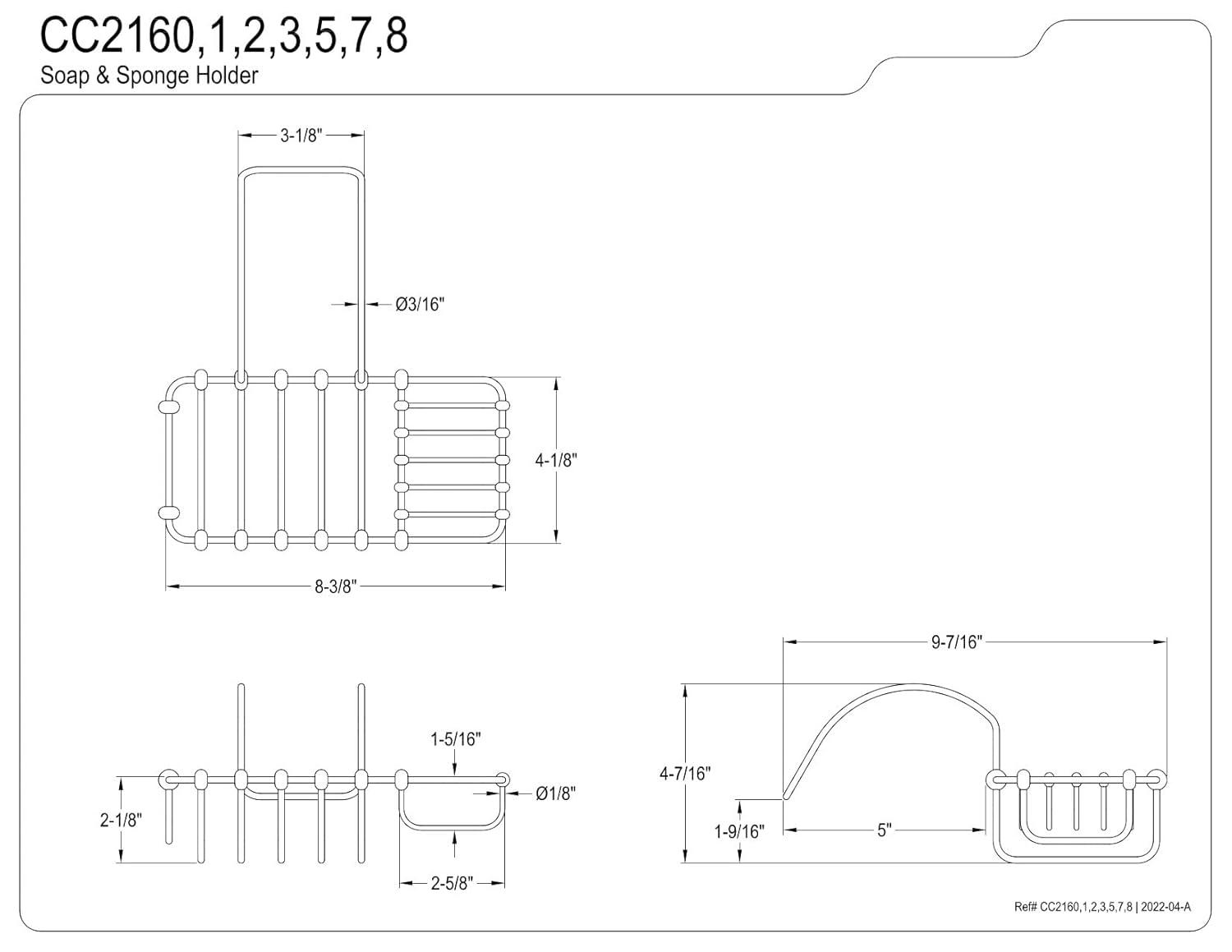 Kingston Brass Vintage 8-3/8 Inch Clawfoot Tub Hanging Soap and Sponge Holder