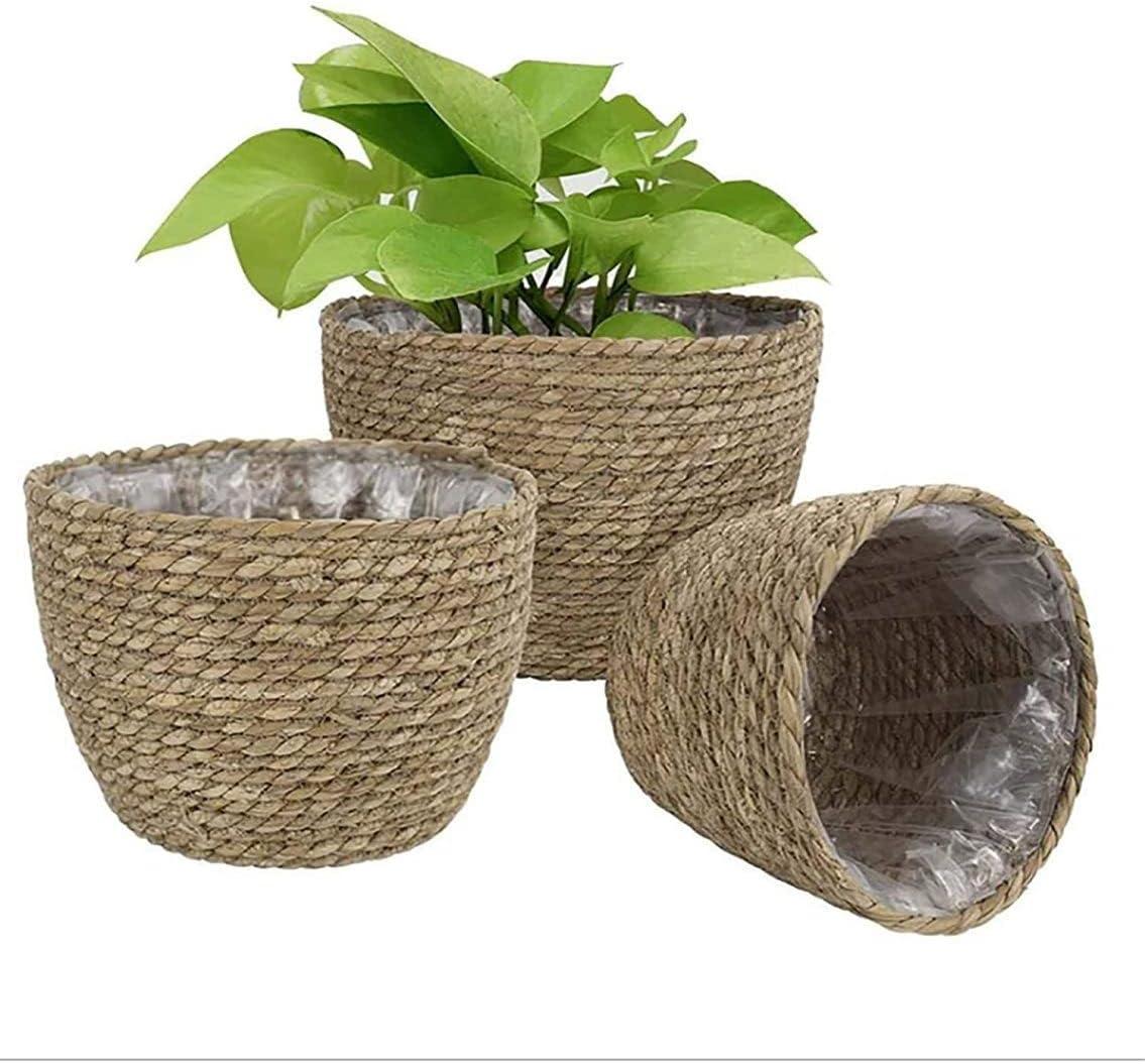 Natural Seagrass Cylindrical Planter with Plastic Liner