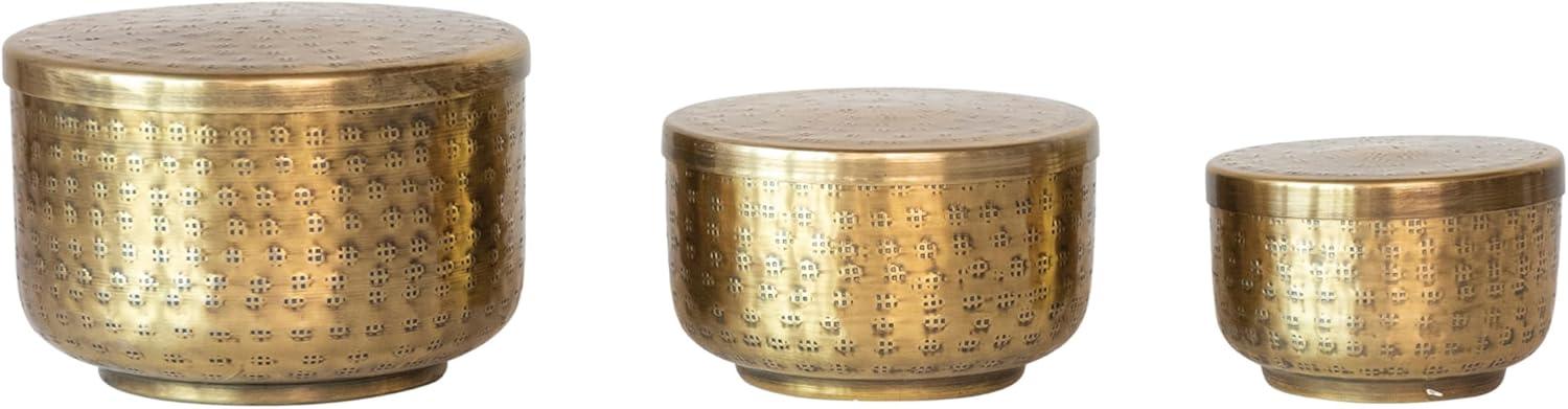 Creative Co-Op Hammered Debossed Aluminum Containers, Antique Brass, Set of 3