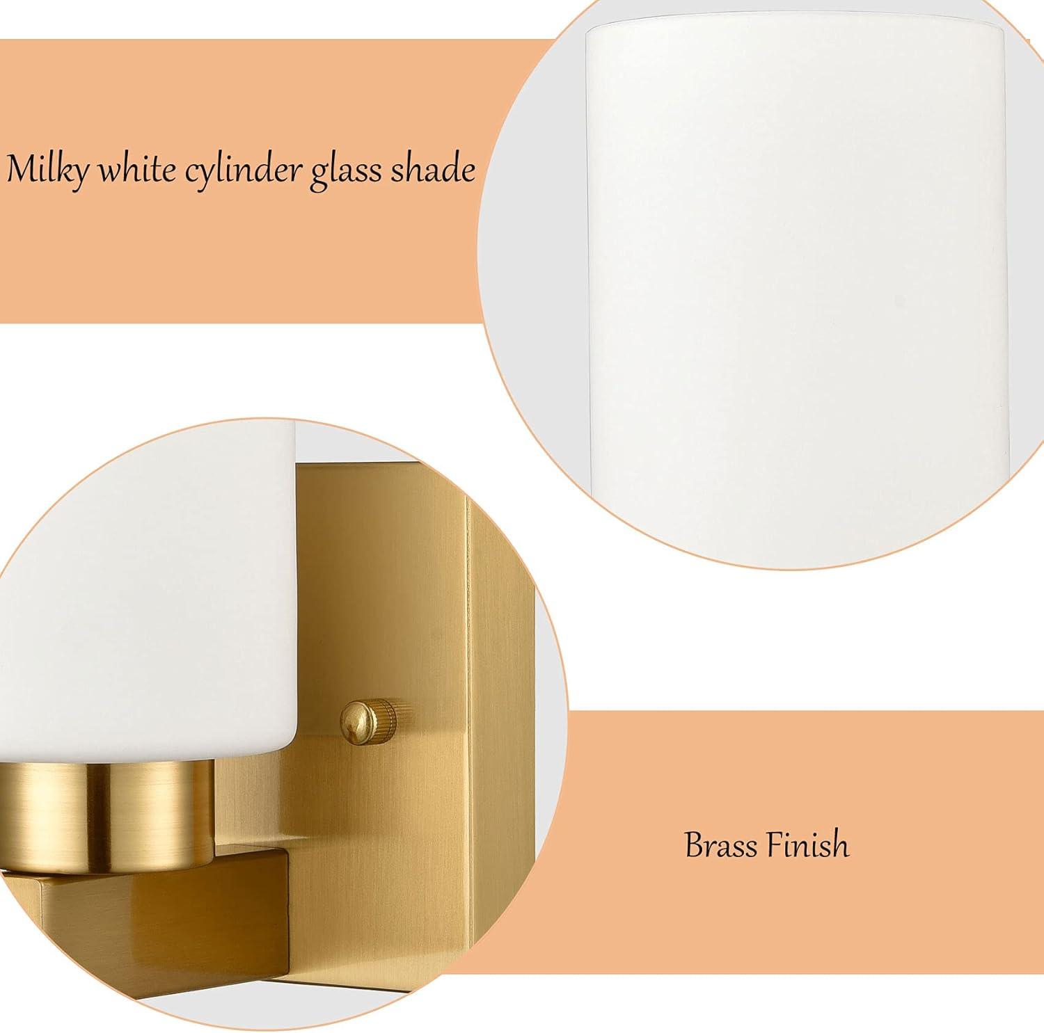 Claxy Gold Wall Sconces with Cylinder Milk Glass Shade Set of 2