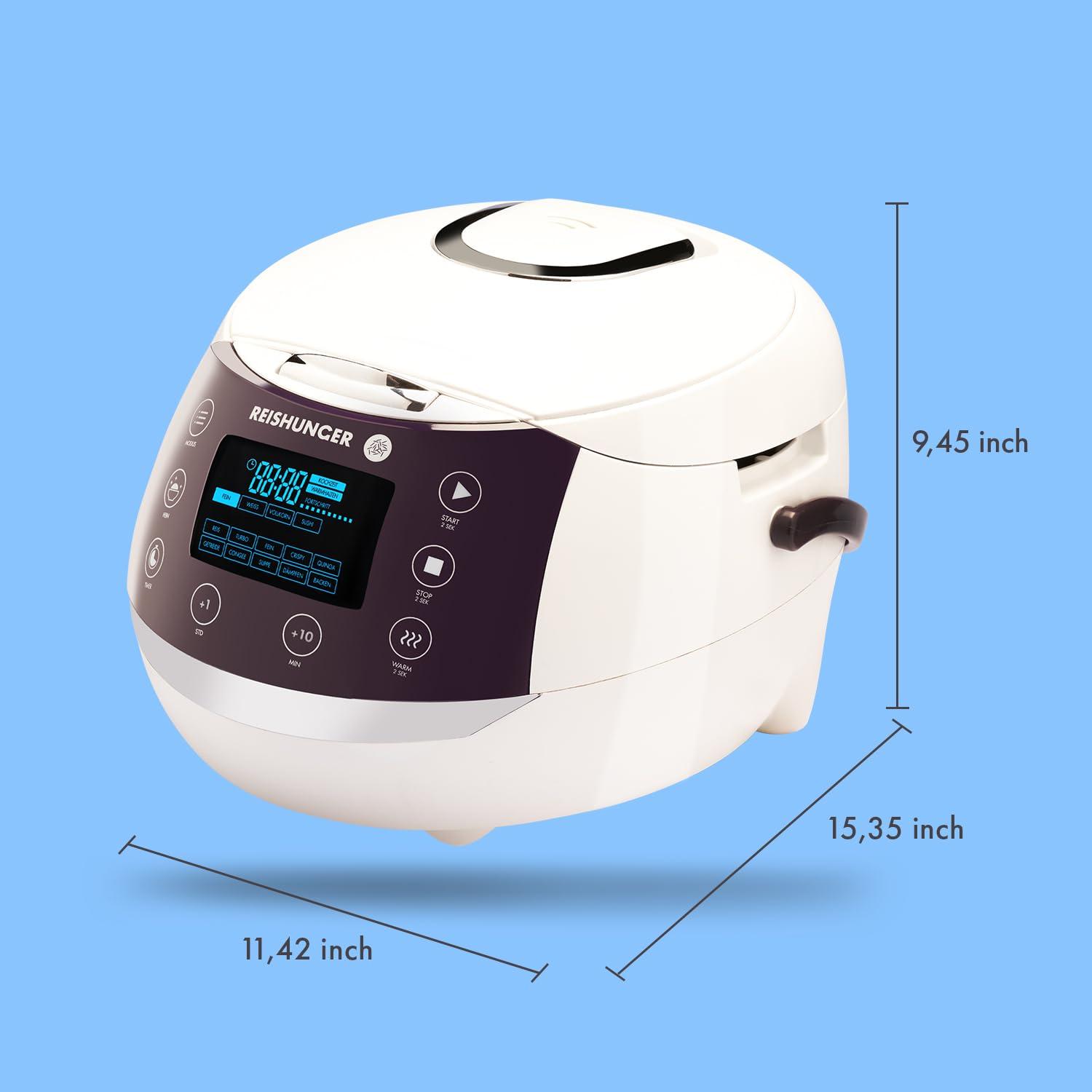 Reishunger Digital Rice Cooker and Steamer, Black, Timer - 8 Cups - Premium Inner Pot, Multi Cooker with 12 Programs & 7-Phase Technology for Brown Rice, Soups, Grains, Oatmeal & more - 1-8 People