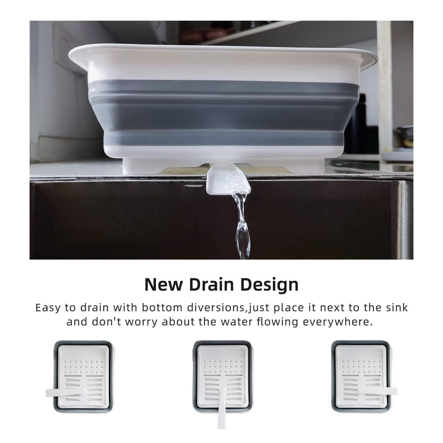 THANSTAR Collapsible Dish Drainer Portable Dinnerware Drainer Organizer for Kitchen RV Campers Travel Trailer Space Saving Kitchen Storage Tray