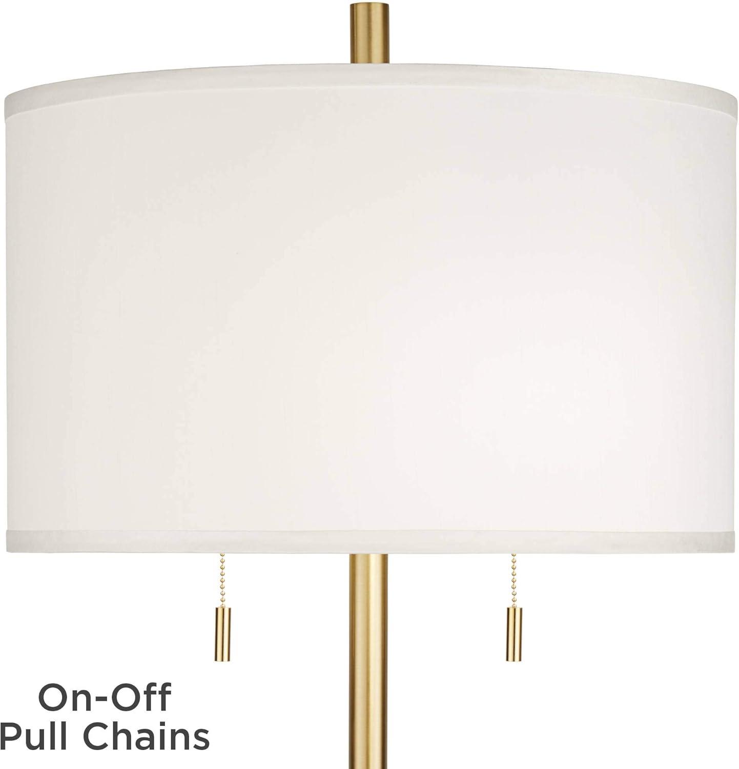 Gold Metal Floor Lamp with White Linen Shade and Marble Base