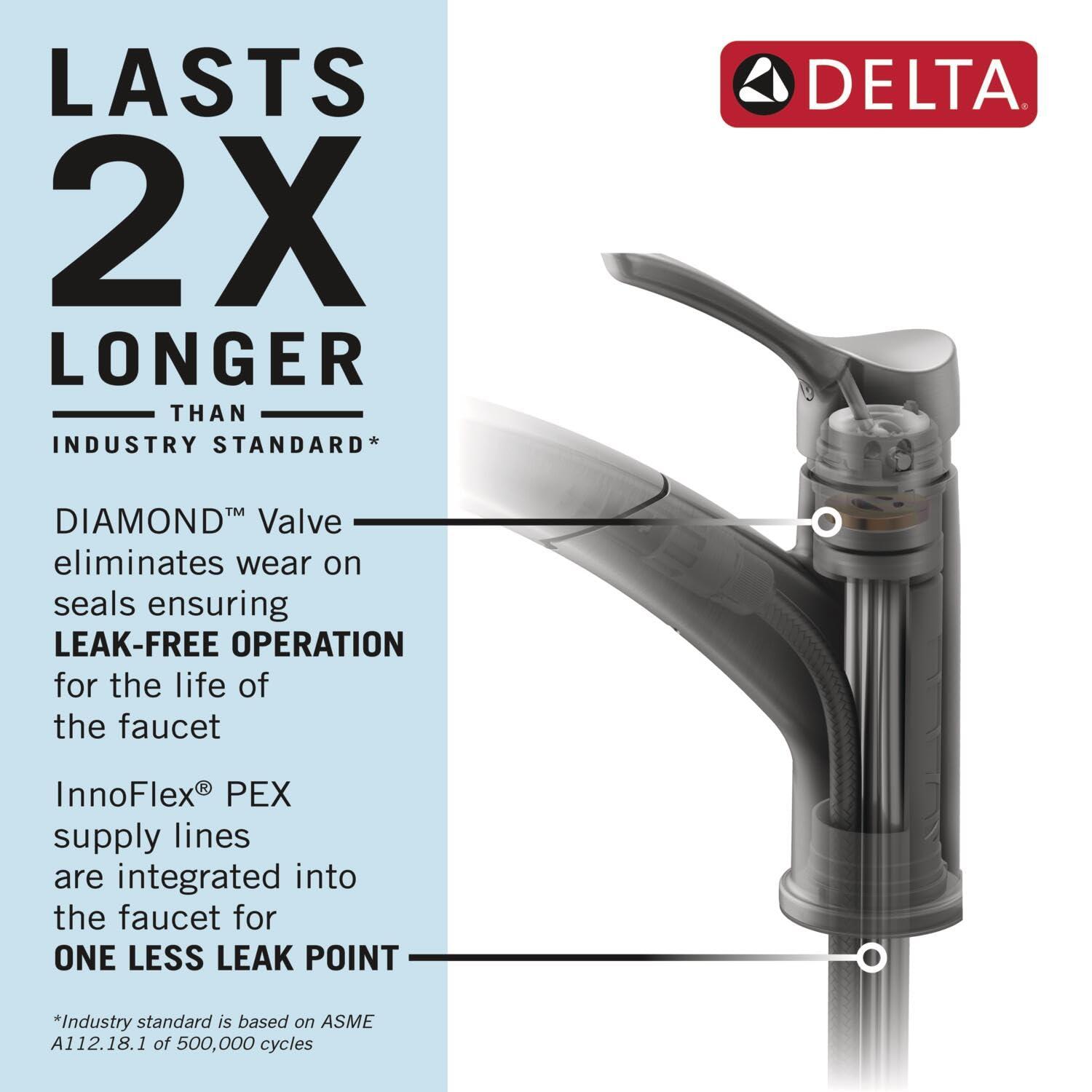 Delta Almari Pull-Out Sprayer Kitchen Faucet, Single Handle Kitchen Sink Faucet 16943-CZ-DST