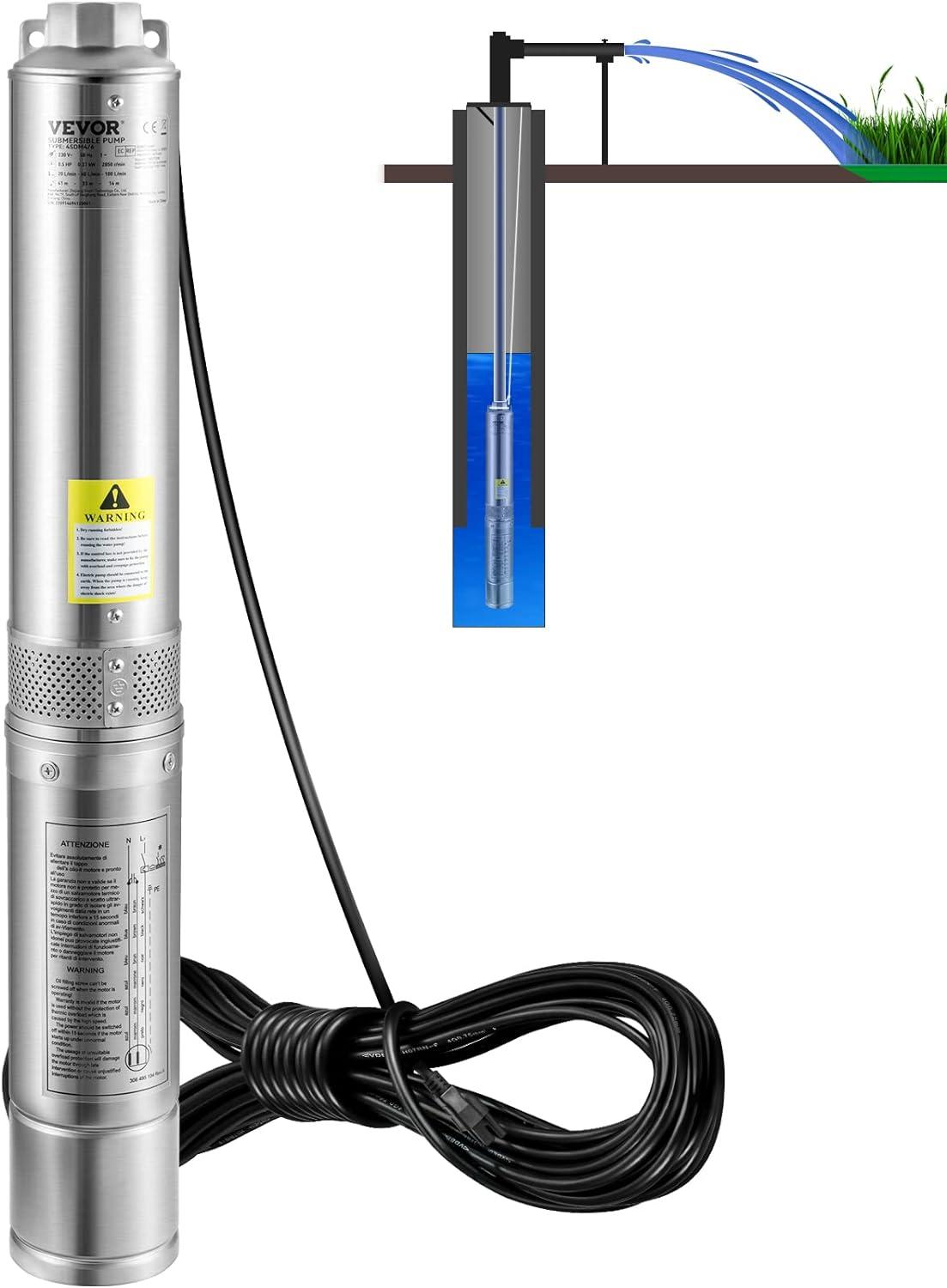 Deep Well Submersible Pump, 1HP 115V/60Hz