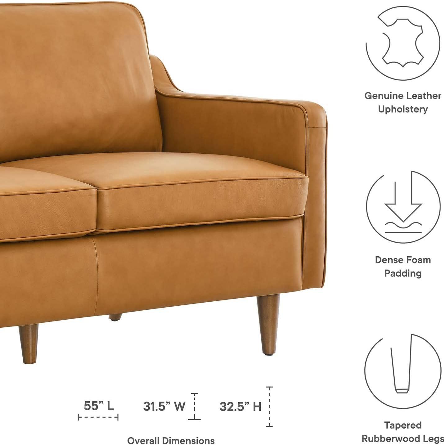 Modway Impart Genuine Leather Loveseat in Tan