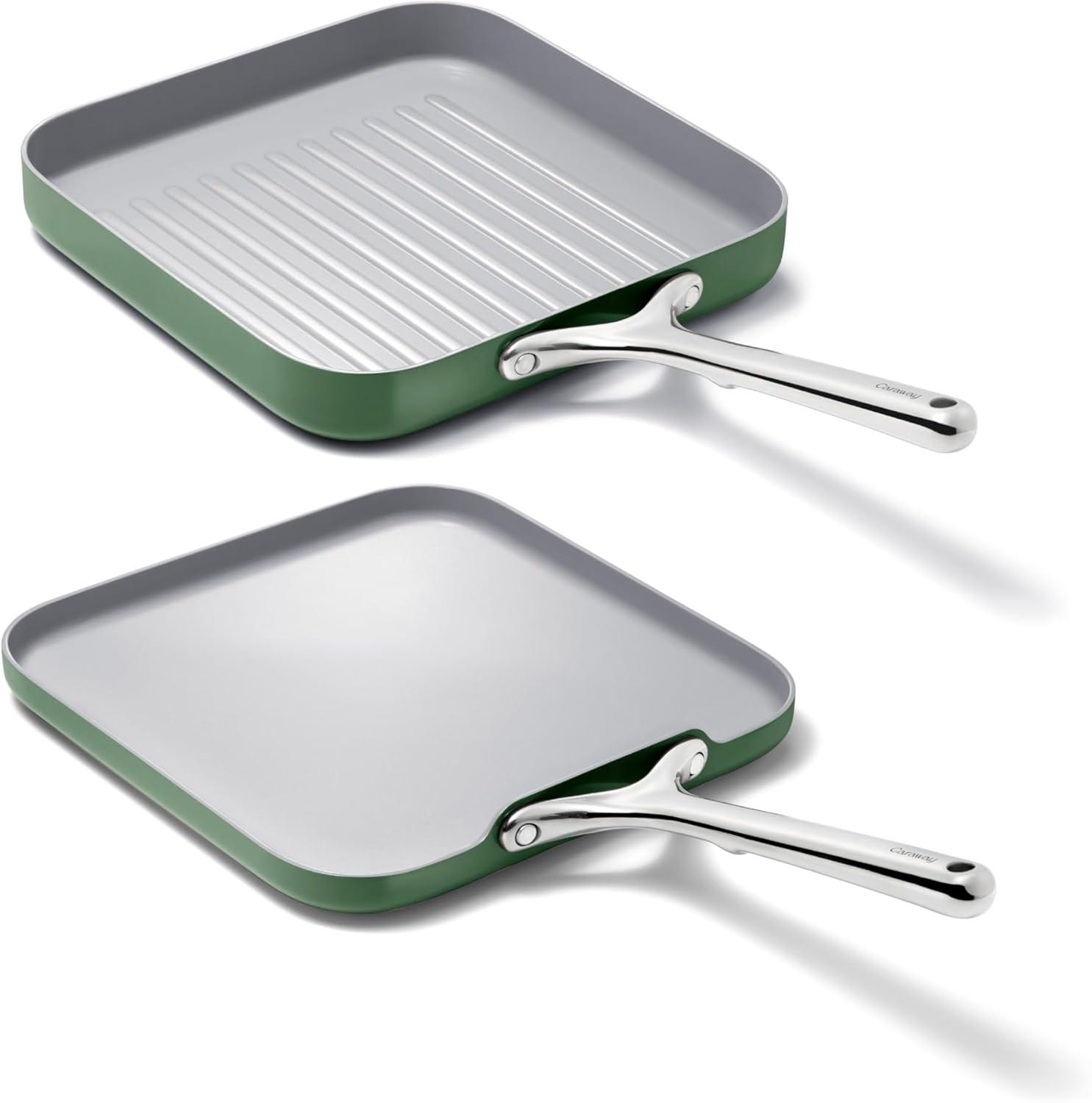 Sage Non-Stick Ceramic Square Cookware Set with Grill Pan