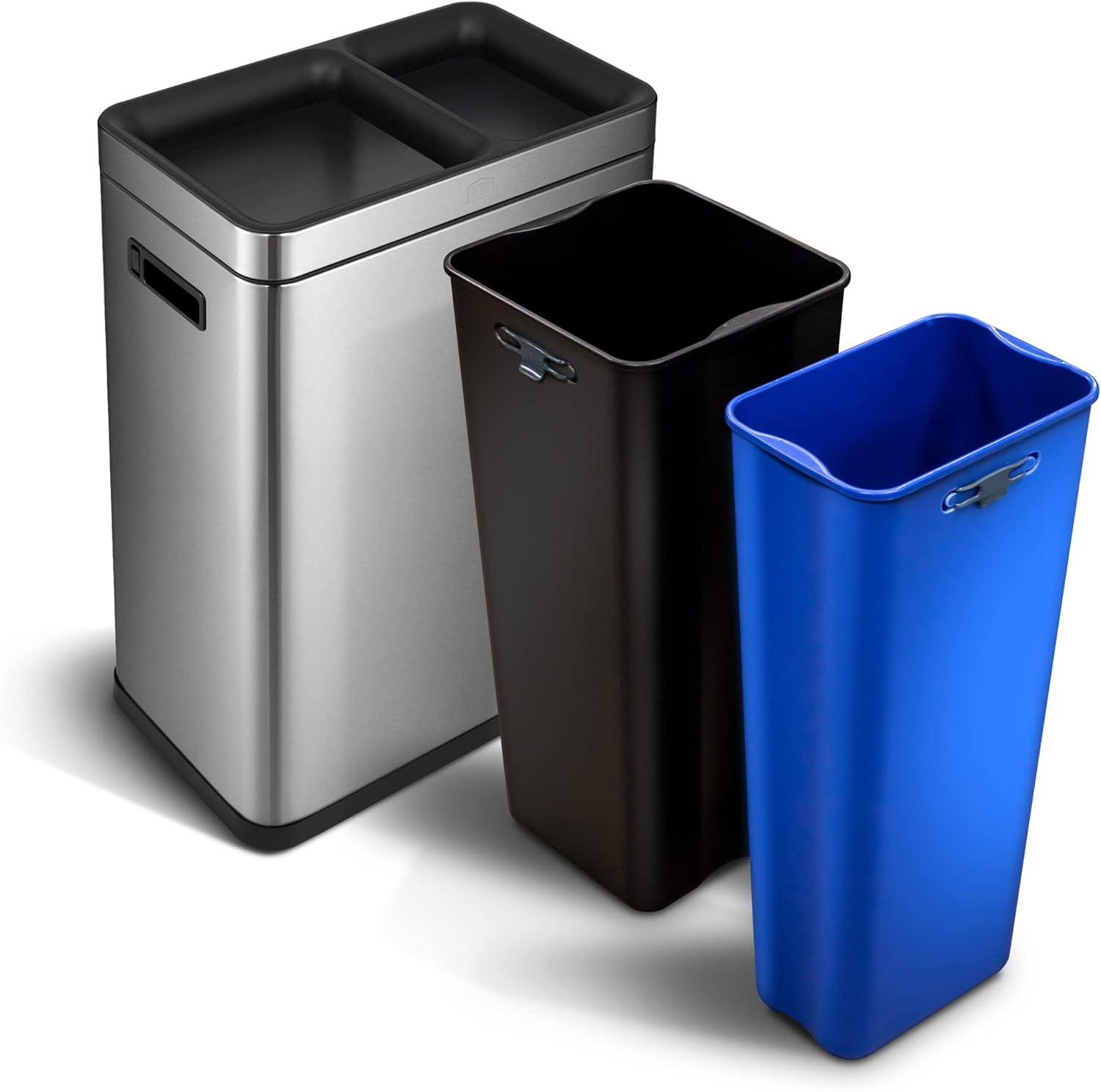 Home Zone Living Home Zone Living Open Top Trash Can Dual Removable Liners for Trash and Recycling Stainless Steel