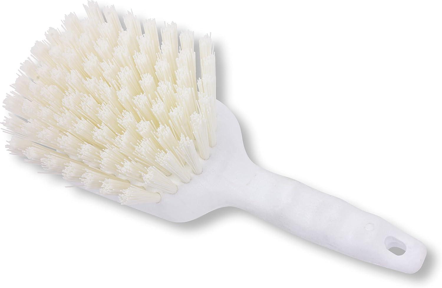 White 8" Plastic Scrub Brush with Polyester Bristles