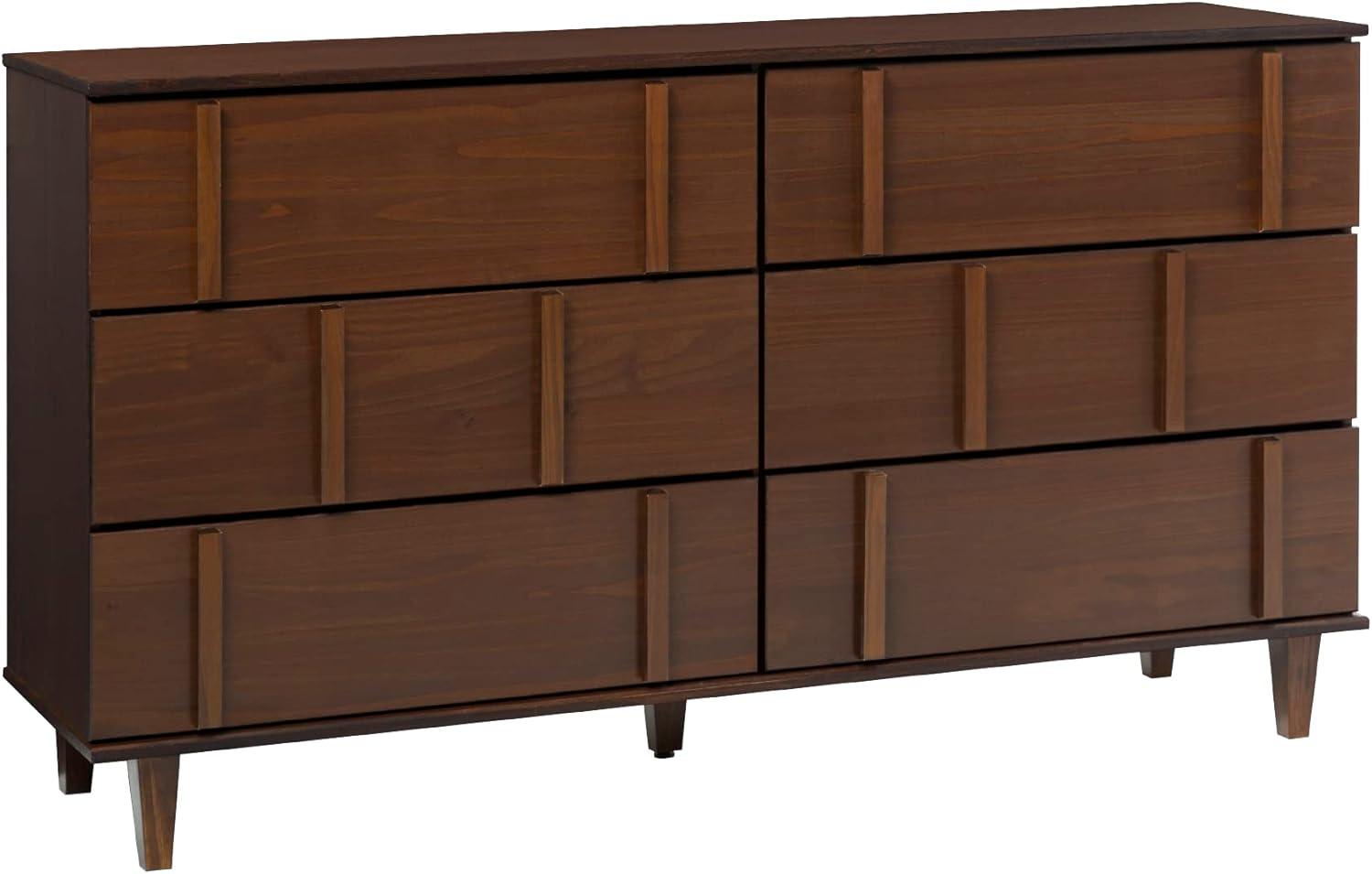 Saracina Home Modern Vertical Accent Solid Wood 6 Drawer Double Dresser Walnut