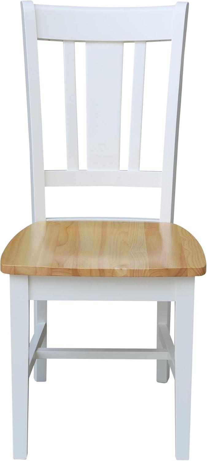 Set of 2 White and Natural Wood Slat Back Dining Chairs